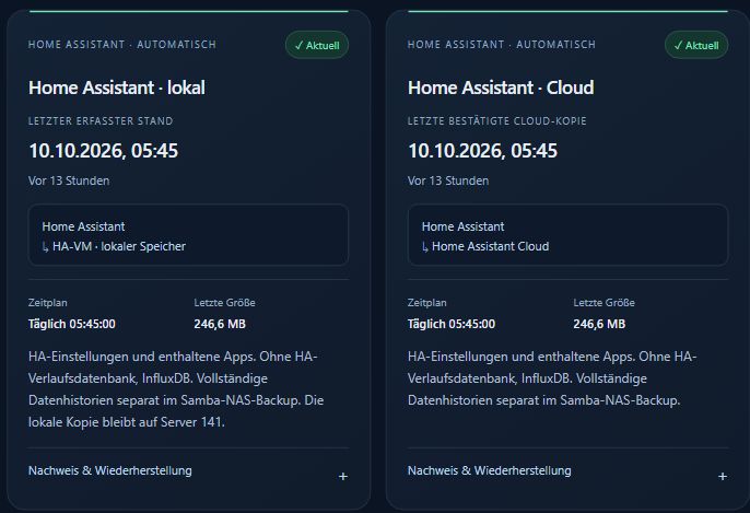 Originalaufnahme aus Home Assistant: Lokale Sicherung und Cloud-Kopie